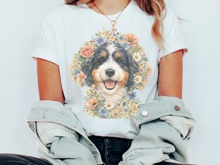 Bernedoodle Floral Crown Portrait doodle dog shirt - photo 1