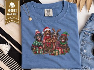 Christmas Dachshund Dogs Sleigh doodle dog shirt - photo 5