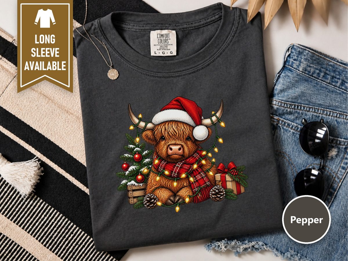 Highland Cow Christmas Lights Scarf Festive Highland Cow Shirt