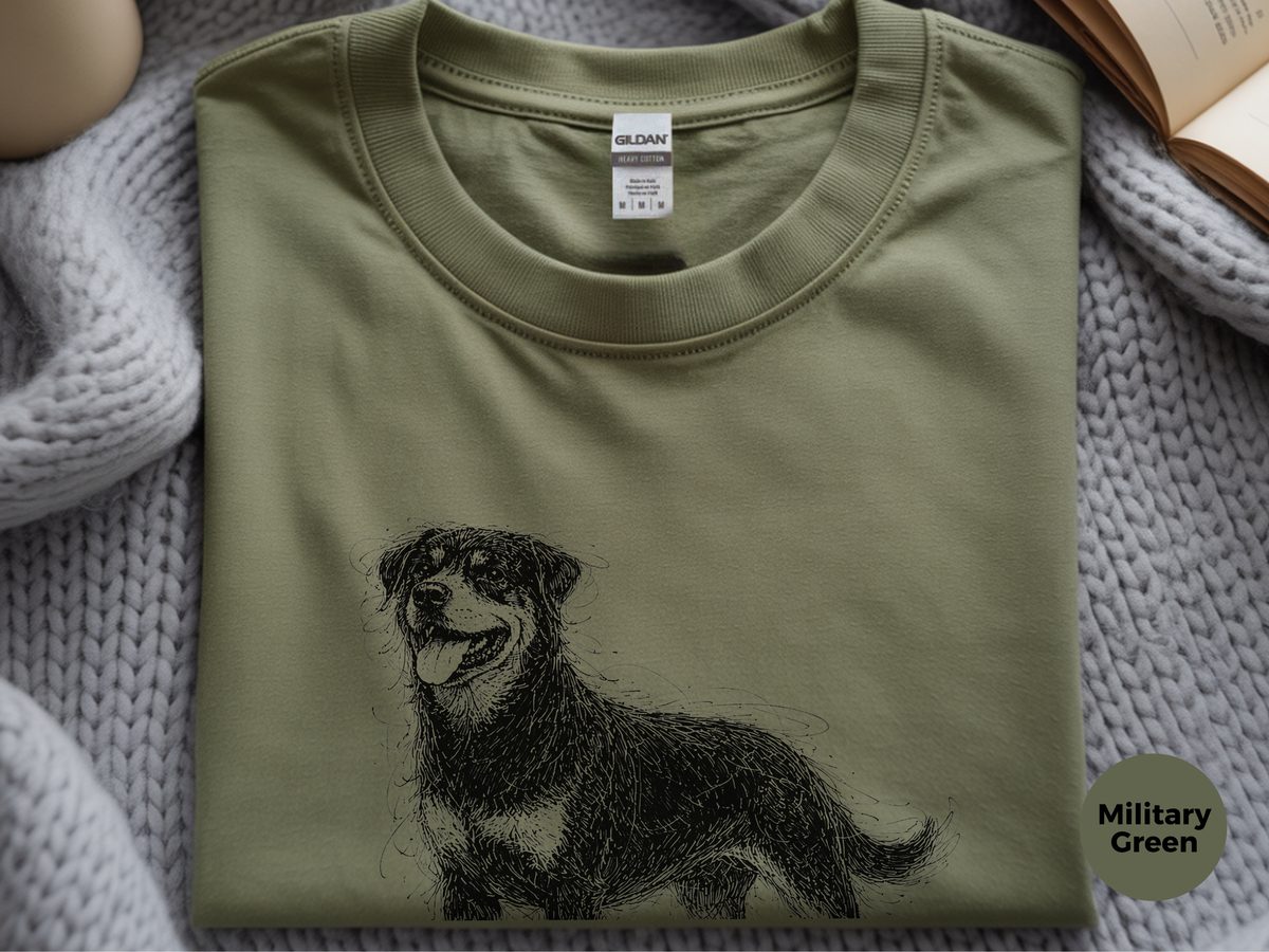 Rottweiler Sketch Art Tee. Loyal Guardian Dog Breed Apparel.