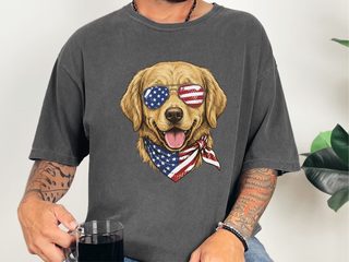 Patriotic Golden Retriever Sunglasses Bandana doodle dog shirt - photo 3