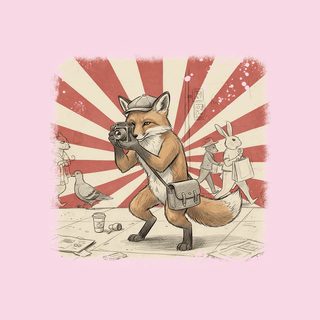 Anthropomorphic Fox Photographer Vintage Camera Street Art Newsboy Cap