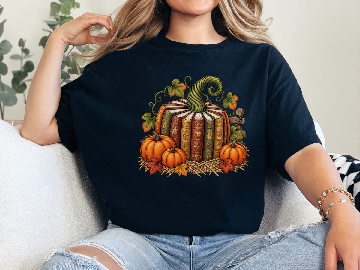 Vintage Book Spine Pumpkin Tee Fall Bookish Shirt Book Lover Gift