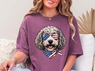 Sheepadoodle Patriotic Flag Sunglasses doodle dog shirt - photo 5