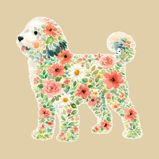 Floral Sheepadoodle Silhouette Art T-Shirt for Dog Lovers & Pet Owners
