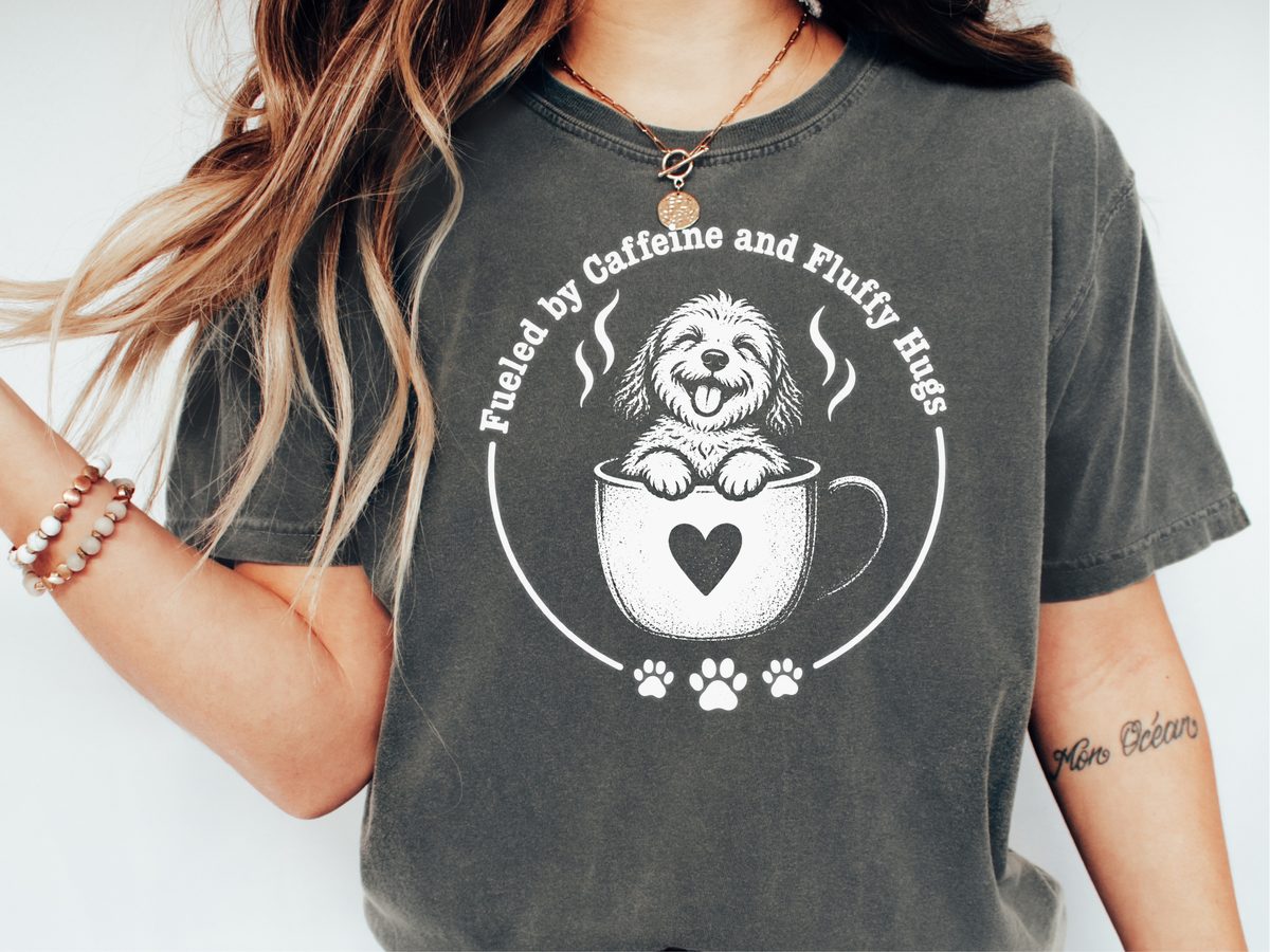 Fluffy Puppy Coffee Cup Heart Coffee Shop Shirt Dog Mom Gift