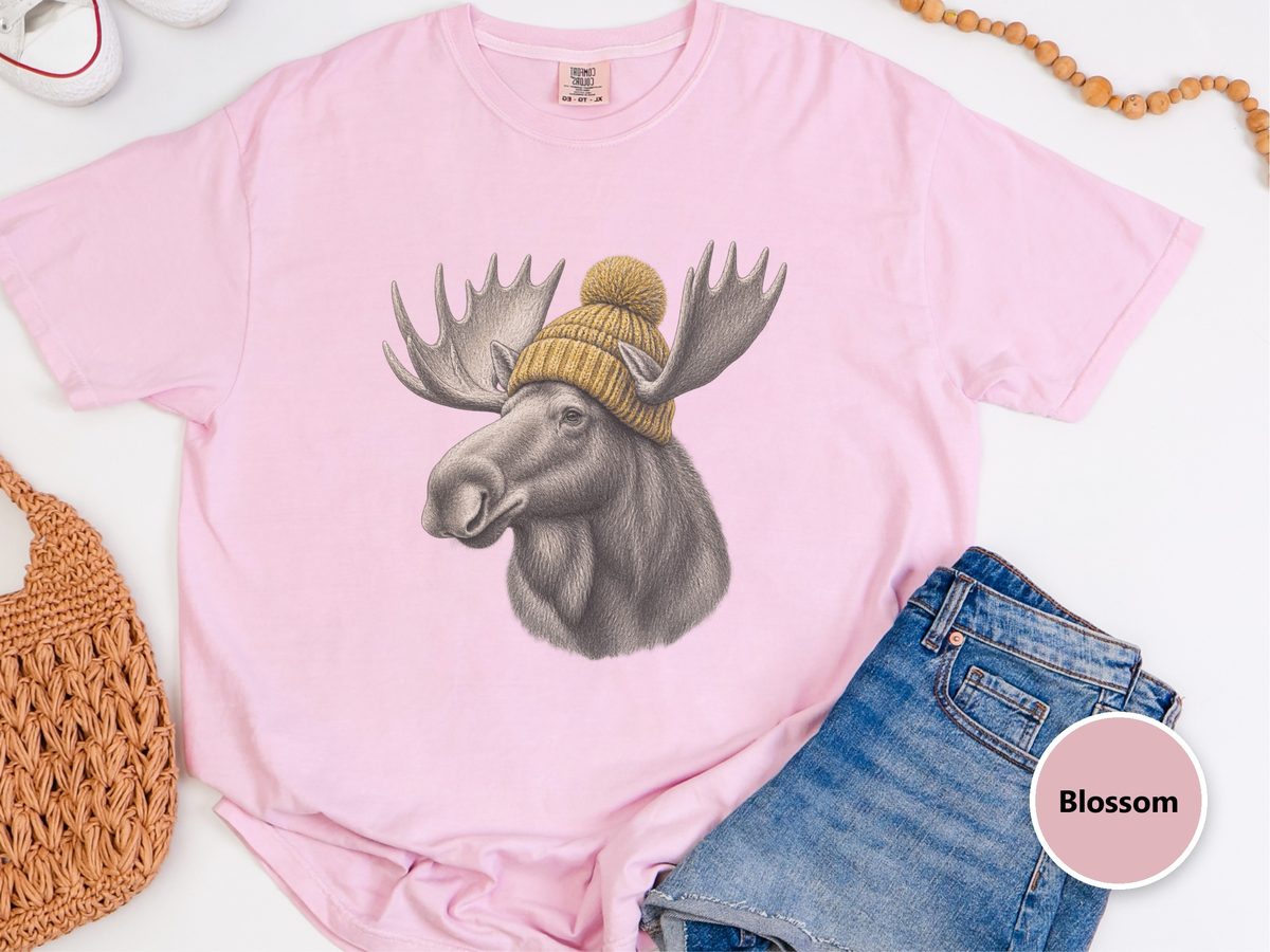 Winter Moose Yellow Beanie Shirt and Cabin Life Tee