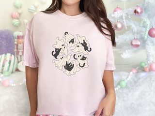Playful Ghost Sheet Black Cats funny shirt - photo 5