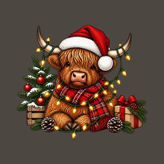 Highland Cow Christmas Lights Scarf Festive Highland Cow Shirt