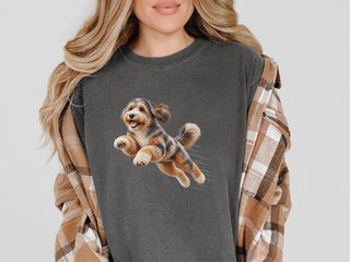 Flying Aussiedoodle Speed Lines doodle dog shirt - photo 4