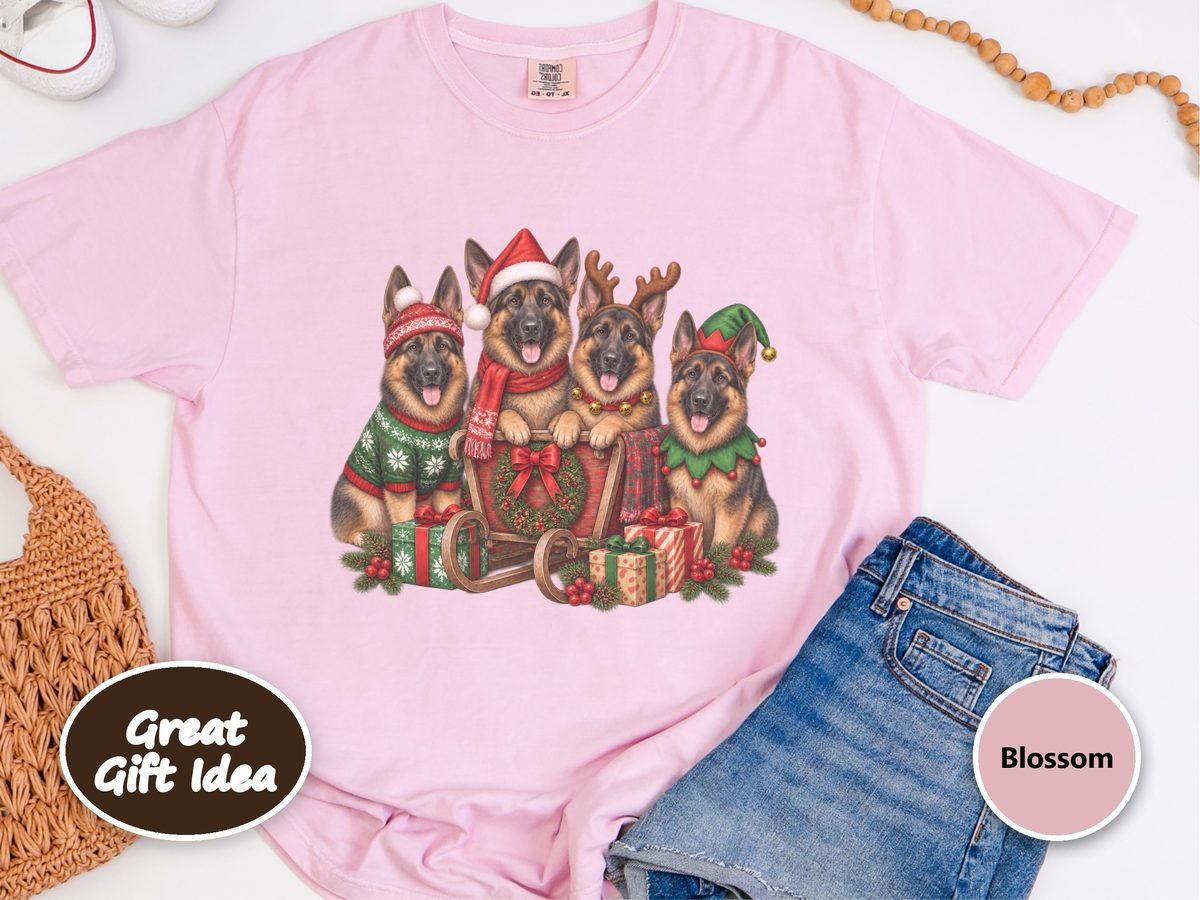 German Shepherd Christmas Sleigh Tee, German Shepherd Christmas Shirt