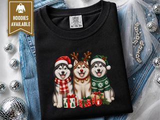 Christmas Husky Trio Presents doodle dog shirt - photo 3