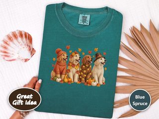 Festive Autumn Golden Retrievers doodle dog shirt - photo 8