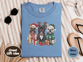 Three French Bulldogs Christmas doodle dog shirt - photo 6