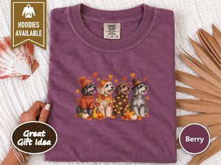 Four Schnoodles Fall Pumpkins doodle dog shirt - photo 8