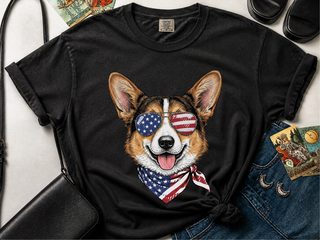 Patriotic Corgi Flag Sunglasses doodle dog shirt - photo 2