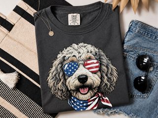 Sheepadoodle Patriotic Flag Sunglasses doodle dog shirt - photo 3