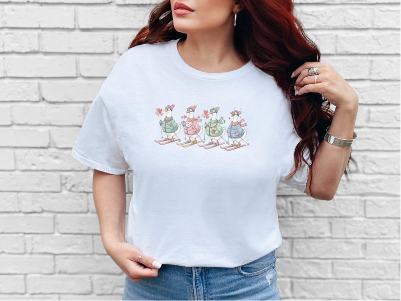Skiing Goose Squad Valentine's Day Winter Sports Funny Avian Tee