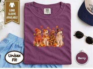 Festive Autumn Golden Retrievers doodle dog shirt - photo 4