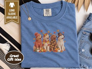 Festive Autumn Golden Retrievers doodle dog shirt - photo 5