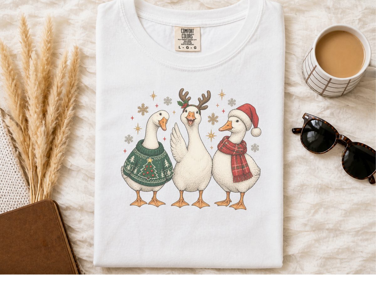 Festive Geese Christmas Trio Funny Holiday Christmas Goose Shirt