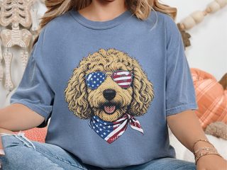 Patriotic Goldendoodle American Flag doodle dog shirt - photo 5