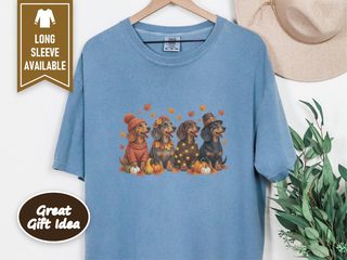 Four Dachshunds Autumn Pumpkins doodle dog shirt - photo 8