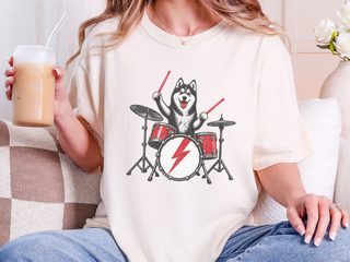 Rocking Husky Drummer Illustration doodle dog shirt - photo 8
