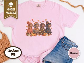 Four Dachshunds Autumn Pumpkins doodle dog shirt - photo 4
