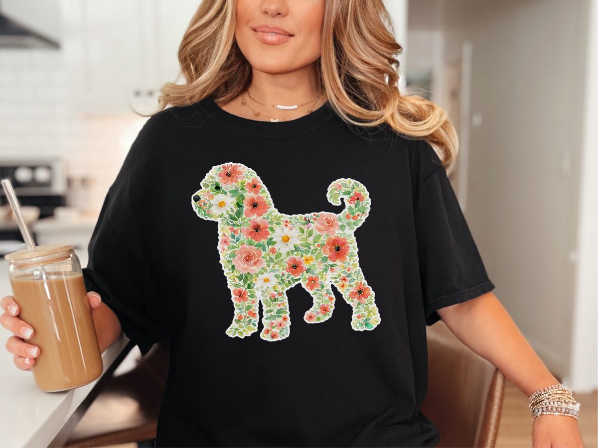 Comfort Colors Schnoodle Floral Silhouette Dog Lover Spring Tee