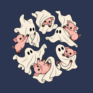 Cute Ghost Playing With Pig Spooky Season Tee Farm Animal Shirt