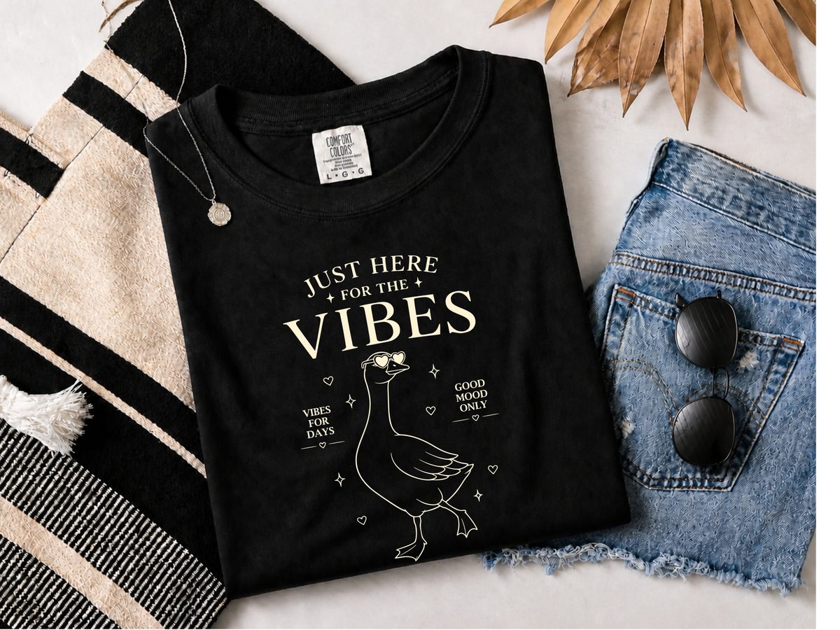 Just Here For The Vibes Goose Comfort Colors Vintage Wash T-Shirt
