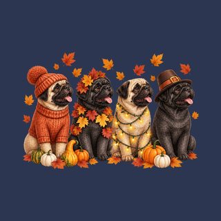 Four Autumn Pugs Lineup Thanksgiving Dog Shirt - Pug Lover Gift