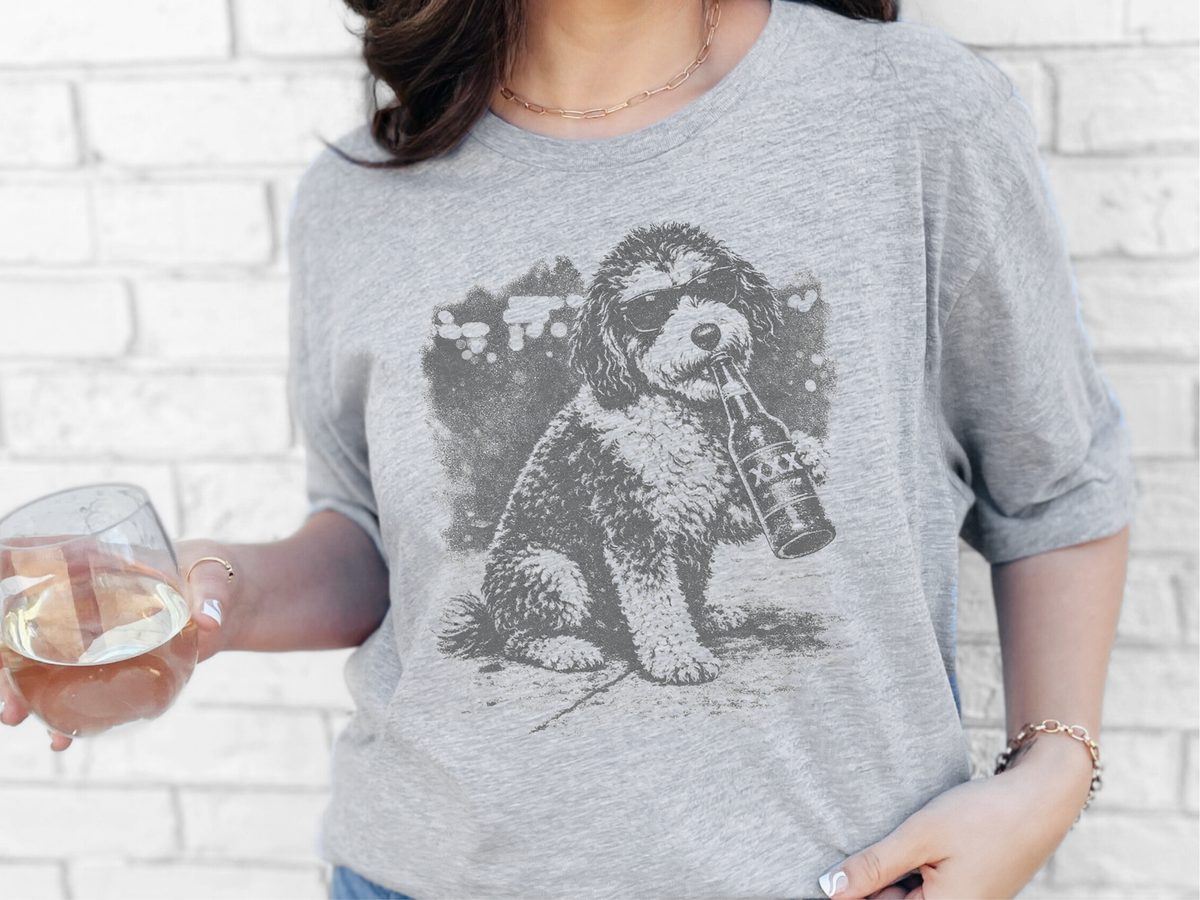 Aussiedoodle Drinking Beer Funny Dog Lover Party T-Shirt Gift