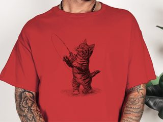 Kitten Fishing Vintage Engraving funny shirt - photo 3