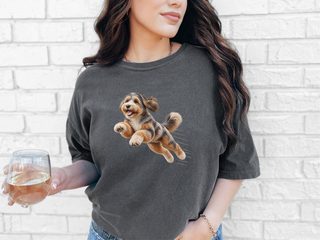 Flying Aussiedoodle Speed Lines doodle dog shirt - photo 5