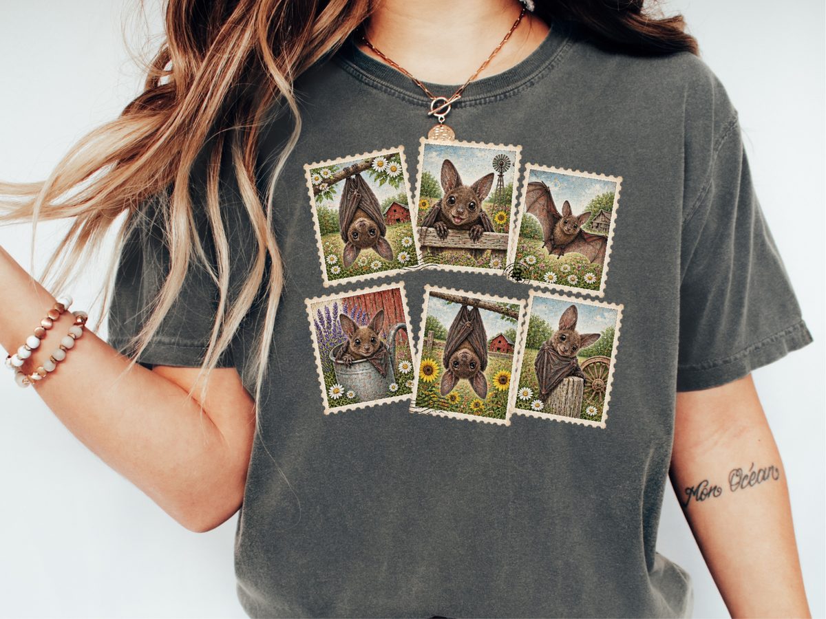 Cute Country Bat Postage Stamps Comfort Colors 1717 T-Shirt