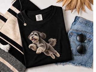 Jumping Schnoodle Speed Lines doodle dog shirt - photo 3