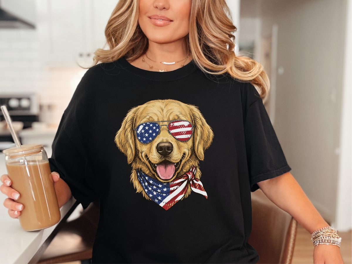 Patriotic Golden Retriever Sunglasses Bandana Comfort Colors T-Shirt