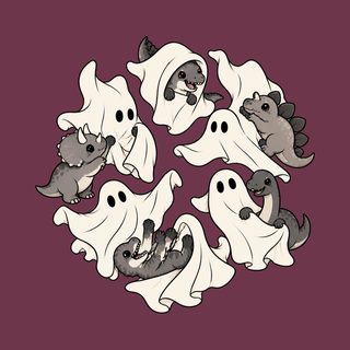Ghost Playing With Dinosaurs Cute Halloween Tee Prehistoric Gift