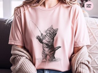 Kitten Fishing Vintage Engraving funny shirt - photo 6