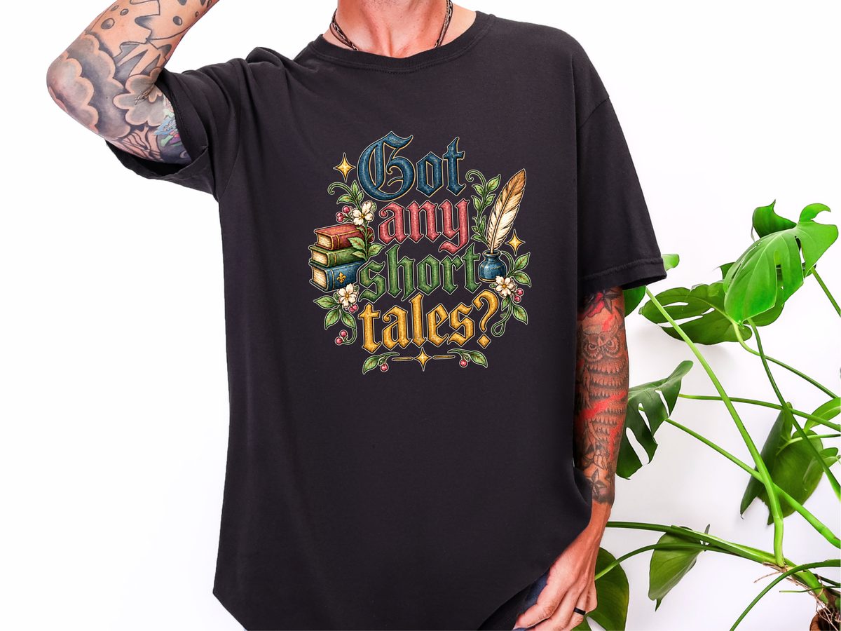 Gothic Lettering Stacked Books Quill Comfort Colors Heavyweight Tee
