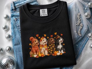 Colorful Autumn Cockapoo Lineup doodle dog shirt - photo 2