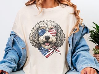 Sheepadoodle Patriotic Flag Sunglasses doodle dog shirt - photo 8