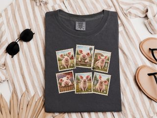 Cute Farm Pig Postage Stamps funny shirt - photo 5