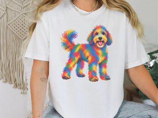 Rainbow Scribble Sheepadoodle doodle dog shirt - photo 2