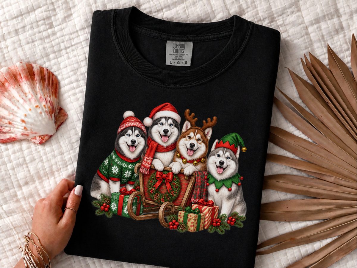 Siberian Husky Christmas Sled Graphic Dog Breed Christmas Shirt