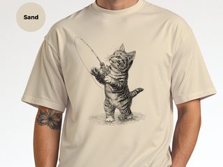 Kitten Fishing Vintage Engraving funny shirt - photo 7