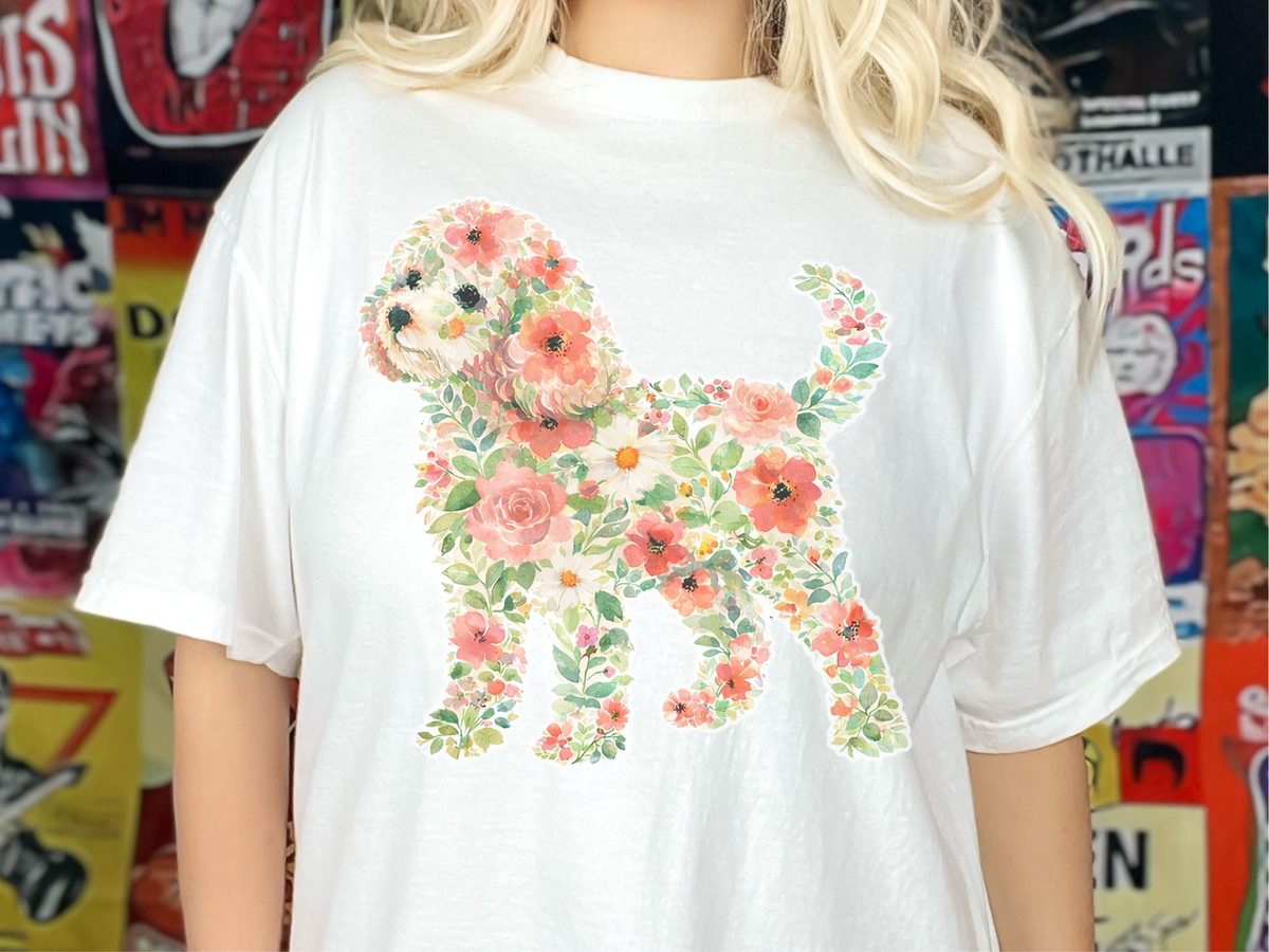 Comfort Colors Cavapoo Floral Silhouette Dog Watercolor Art Tee