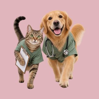Golden Retriever And Tabby Cat Veterinarians Comfort Colors Shirt